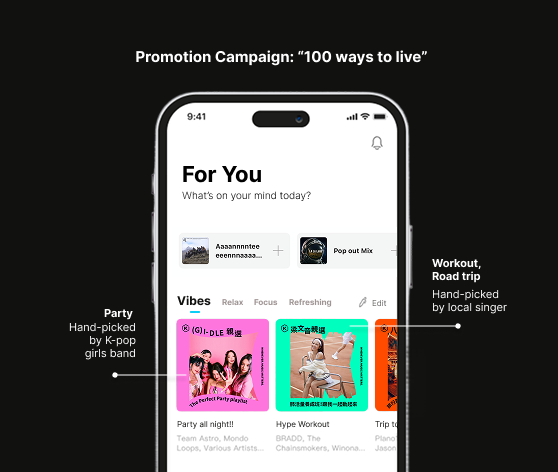 Scenes area during a promotional campaign with artist-curated playlists