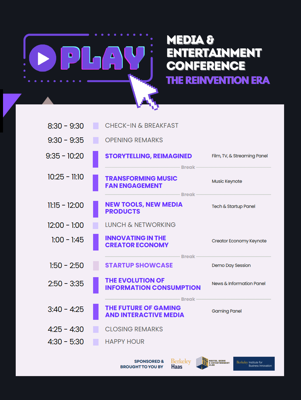 Day arc diagram showing the through-line connecting each session